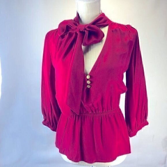 Leona by Lauren Leonard Shirt Womens Size Small Red Clara 100% Silk Tunic Blouse - Picture 1 of 10